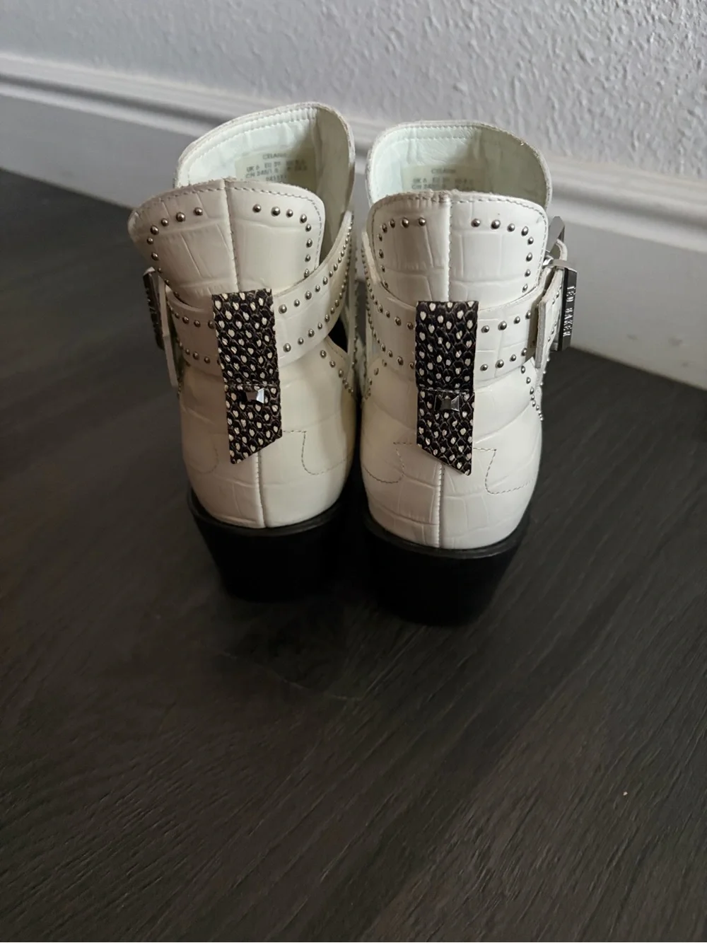 Ted Baker White Croc-Embossed Cutout Buckle Ankle Boots
